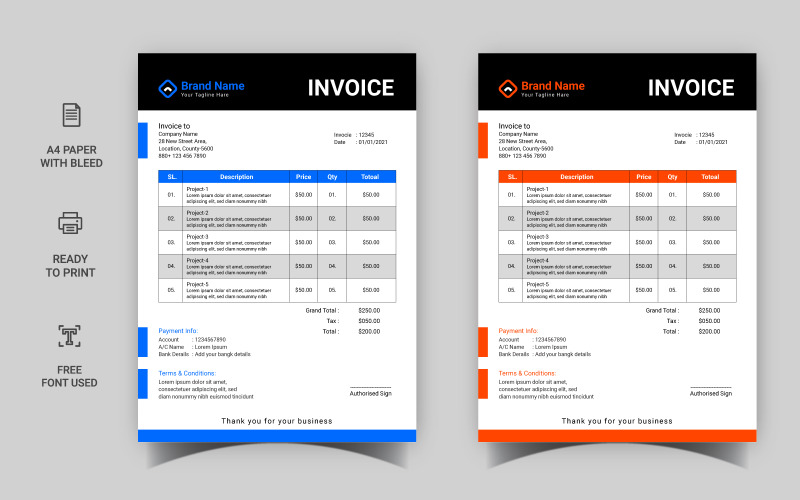 Professional Invoice Template Design Corporate Identity