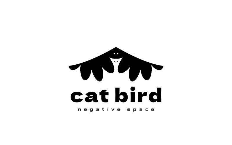 Bird Cat Negative Space Logo Logo Template