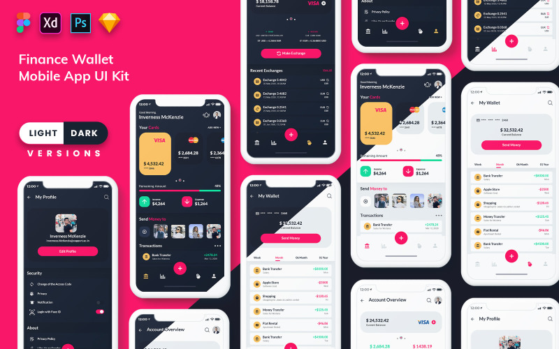 Finance Wallet Mobile App UI Kit (Light & Dark) UI Element