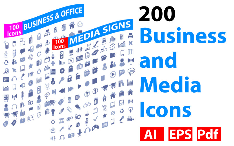 200 Business and Media Icon Set