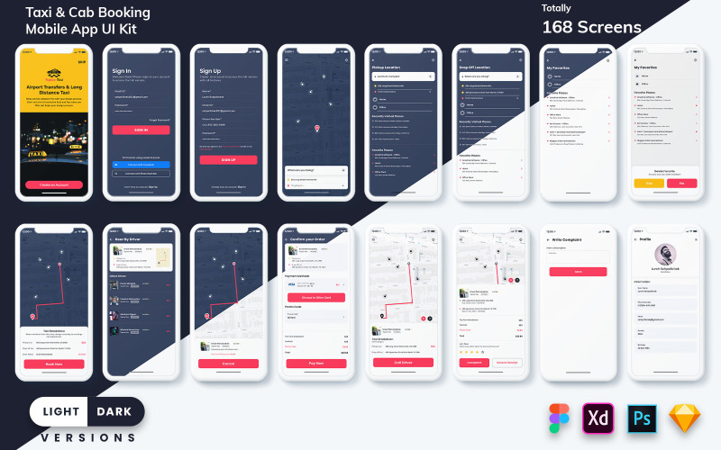 Taxi Booking Mobile App UI Kit (Light & Dark) UI Element