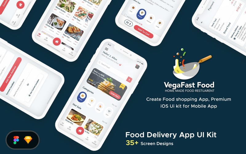 Vega - Food Delivery Mobile App UI Kit UI Element