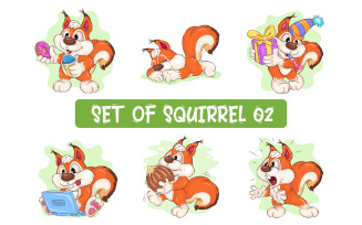 Set of Cartoon Squirrels 02. T-shirt. Sublimation. Vector
