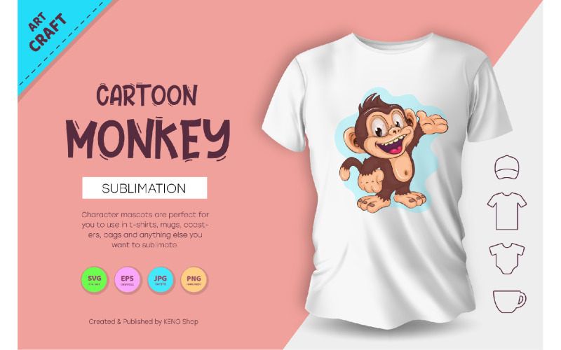 Cute Cartoon Monkey. Crafting, T-Shirt, Sublimation. T-shirt