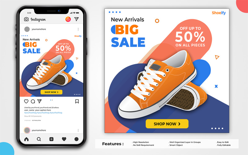 Shoes Sale Social Media Post Template Instagram And Facebook Post Template