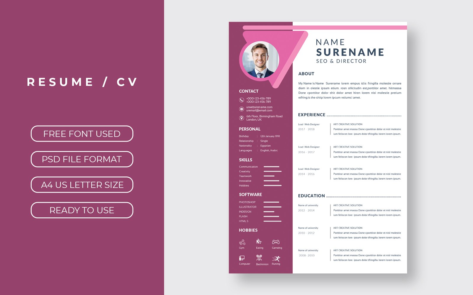Template #254824 Professional Resume Webdesign Template - Logo template Preview