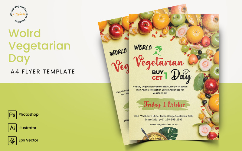 World Vegetarian Day Flyer Print and Social Media Template