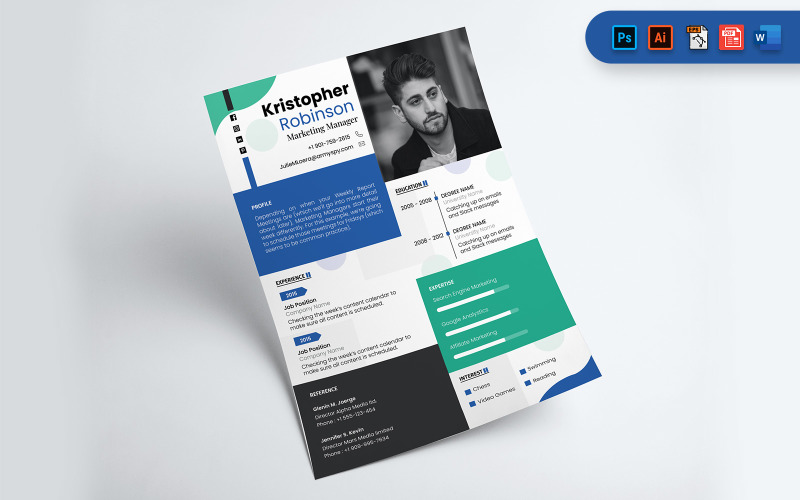 Marketing Manager CV Resume A4 Printable Template Resume Template