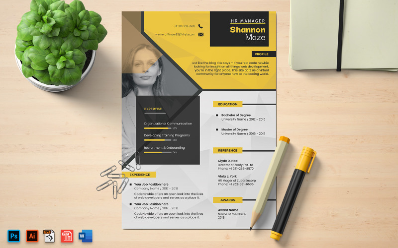 HR Manager CV Resume A4 Print Template Resume Template