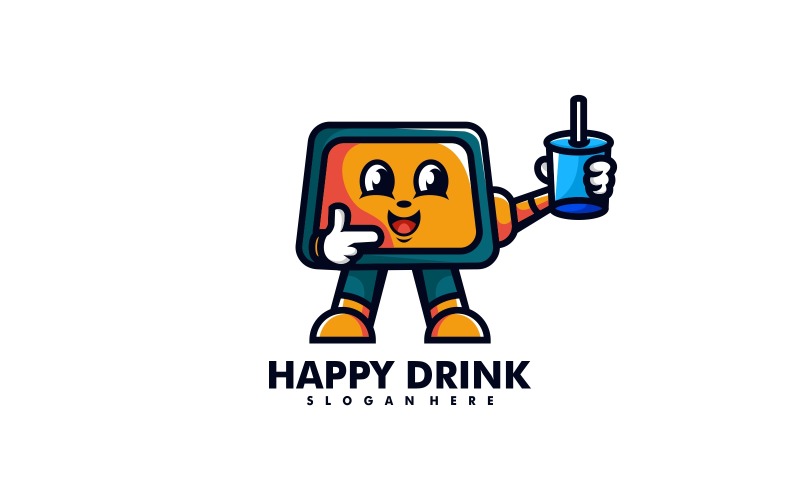 Happy Drink Simple Mascot Logo Logo Template