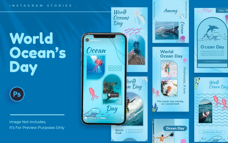 World Oceans Day Instagram Stories Template Social Media