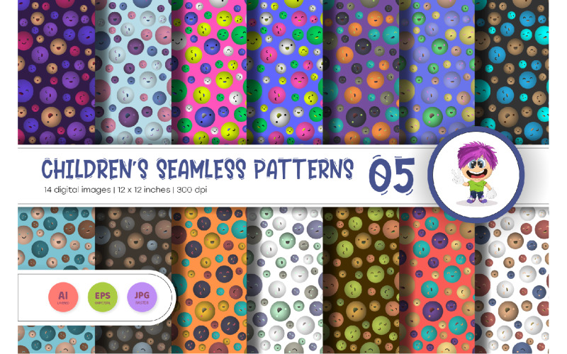 Cute Baby Seamless Patterns 05. Digital Paper. Vector Vector Graphic