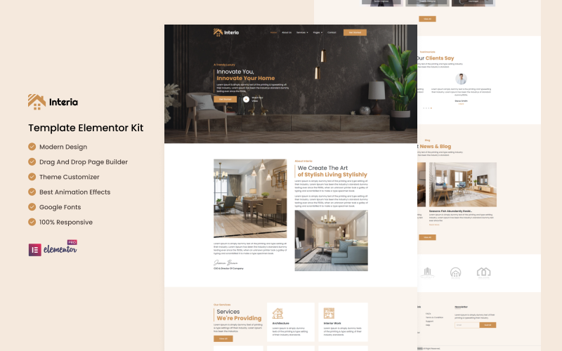 Interia - Architecture and Interior Design Services Elementor Template Kit Elementor Kit