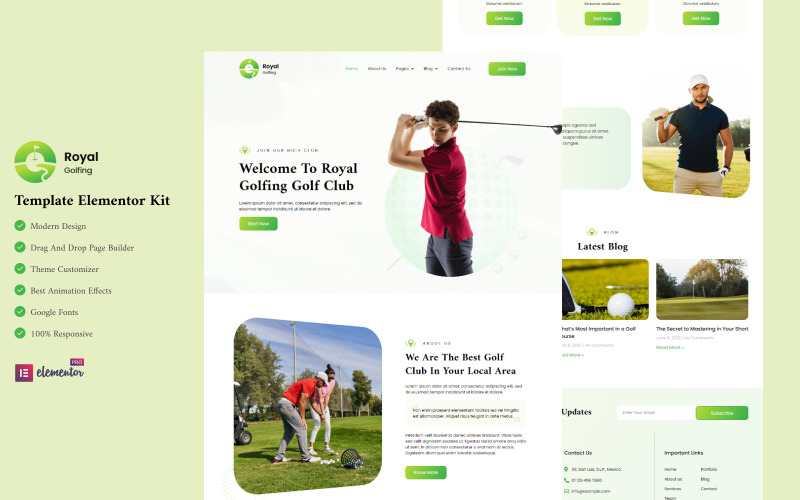 Royal Golfing - Golf Club Ready to Use Elementor Template Kit Elementor Kit