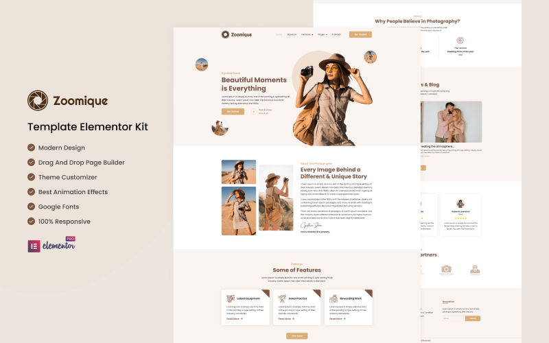 Zoomique - Photography and Video Recording Services Elementor Template Kit Elementor Kit
