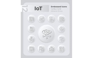 Internet of things IoT Embossed Icons Set