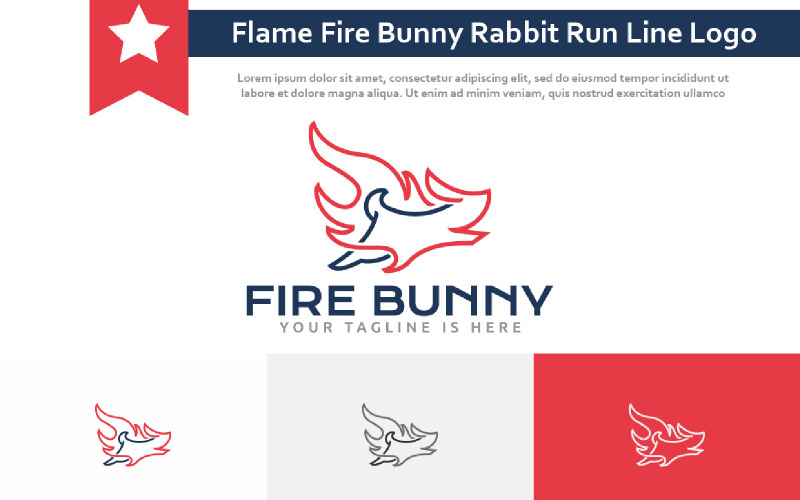 Flame Fire Bunny Rabbit Animal Run Line Logo Logo Template