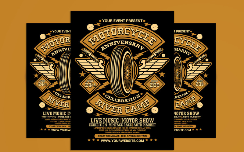 Motorcycle Club Event Flyer Template Corporate Identity