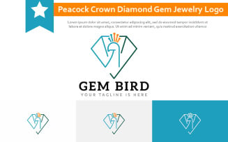 Peacock Crown Diamond Gem Elegant Jewelry Line Logo