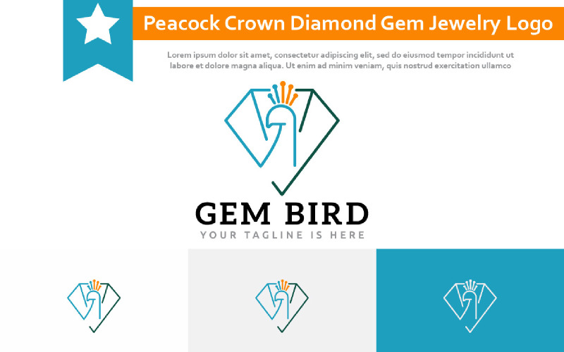 Peacock Crown Diamond Gem Elegant Jewelry Line Logo Logo Template