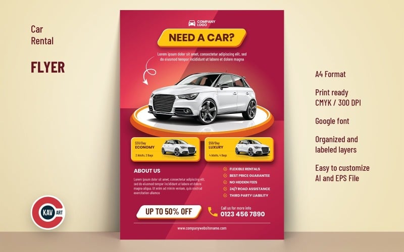Car Rental Business A4 Flyer Template Design Corporate Identity