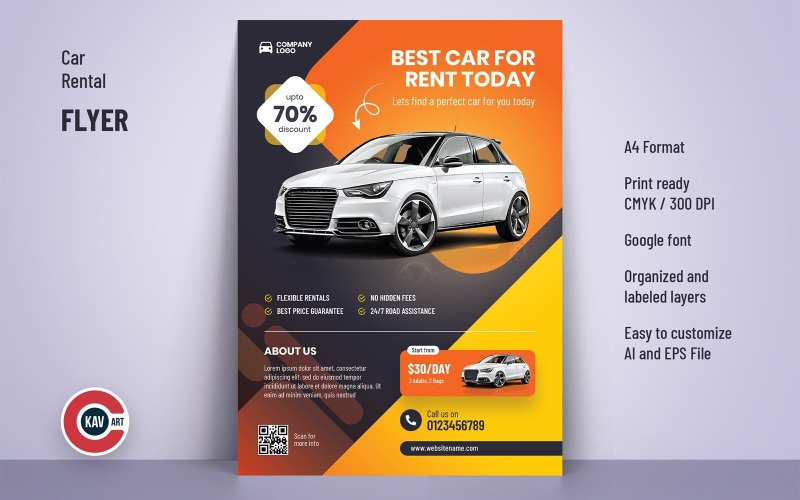 Car Rental Business A4 Flyer Template Corporate Identity