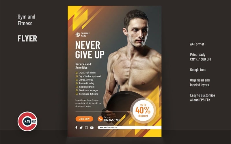Flyer or Poster Template for Gym and Fitness - 00207 Corporate Identity