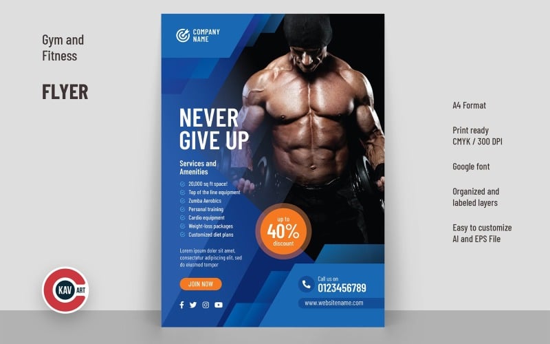 Flyer or Poster Template for Gym and Fitness - 00209 Corporate Identity