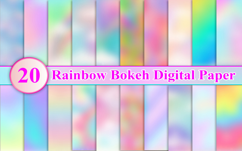 Rainbow Bokeh Digital Paper Set Background