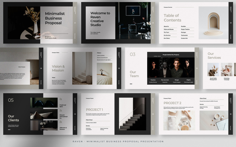 Raven – Stone Grey Minimalist Business Proposal Presentation PowerPoint Template