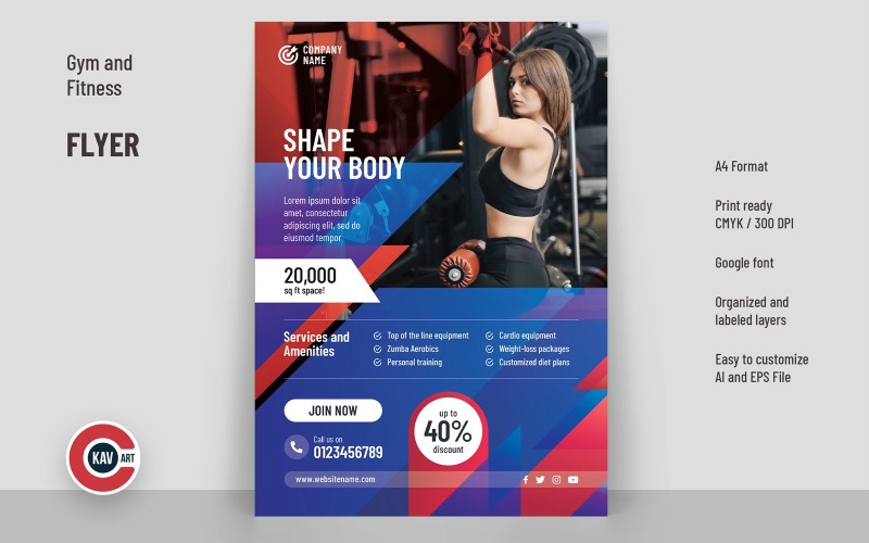Gym and Fitness Flyer or Poster Template - 00217 Corporate Identity