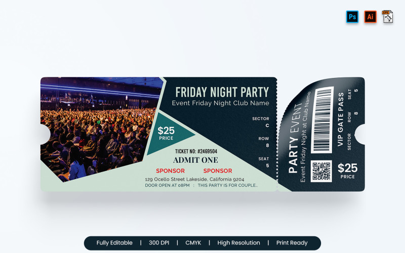 Event Ticket Printable Template Corporate Identity