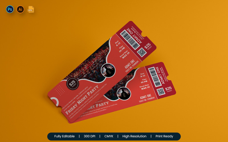 Night Party Ticket Printable Template-02 Corporate Identity