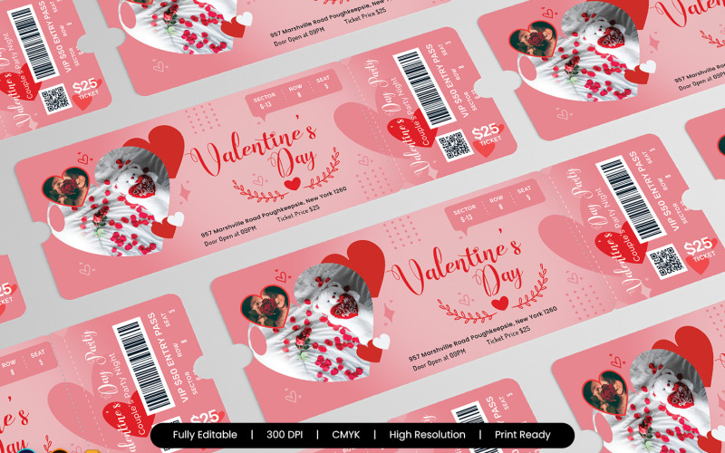 Valentine Day Party Ticket Template Corporate Identity
