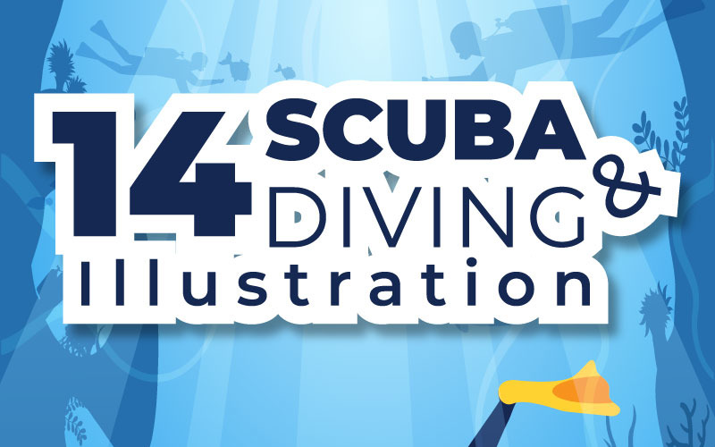 14 Snorkeling and Scuba Diving Cartoon Illustration