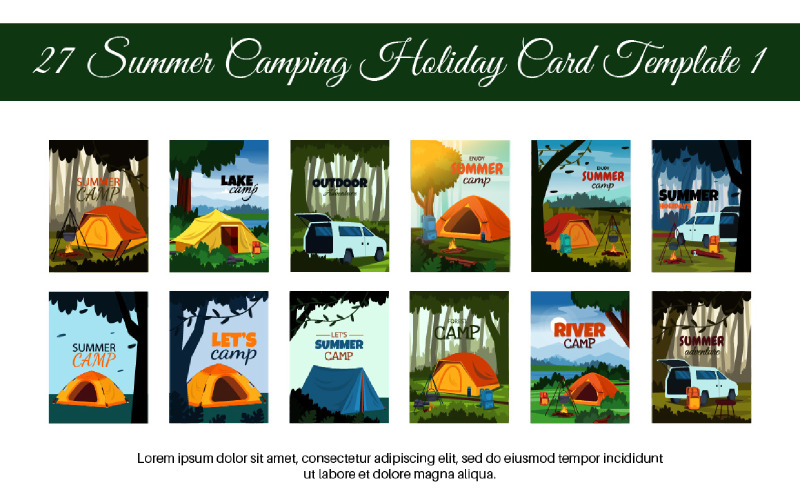 27 Summer Camping Holiday Card Template 1 Illustration