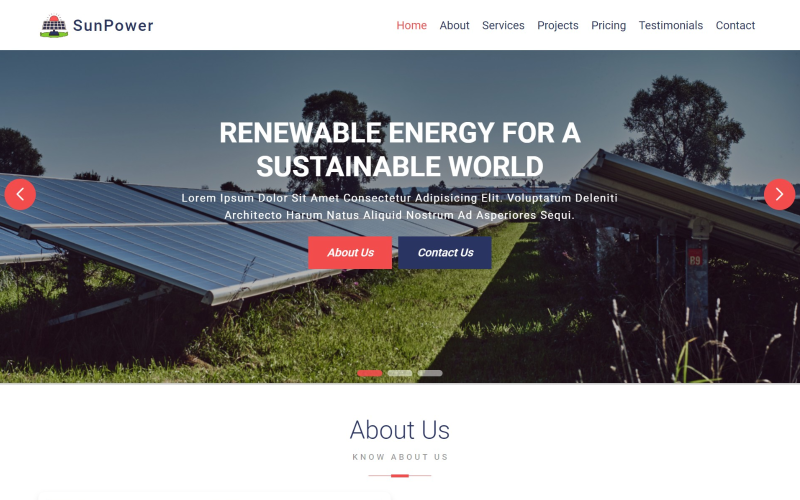 SunPower - Solar Energy React Landing Page Website Template Landing Page Template