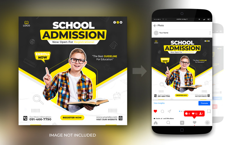 School Admission Social Media Instagram And Facebook Post Banner Flyer Design Template