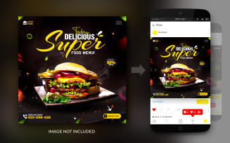 Social Media Super Delicious Burger Food Food Promotion Post And Instagram Banner Design Template