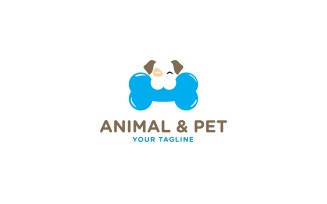 Animal & Pet Dog With Bone in Mouth Logo Template