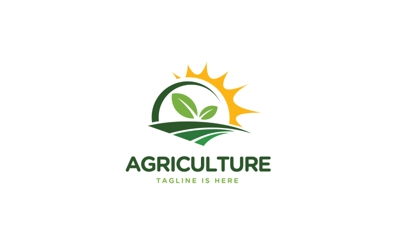 Green Leaf sunrise road Agriculture Logo Template
