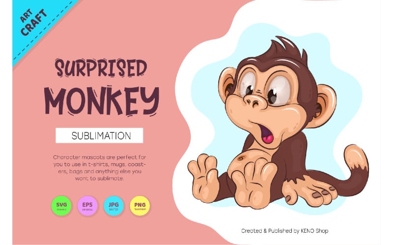 Surprised Cartoon Monkey. Crafting, Sublimation. Vector Vector Graphic