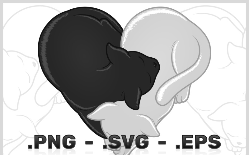 Vector Design Of Heart With Sleeping Cats Vector Graphic