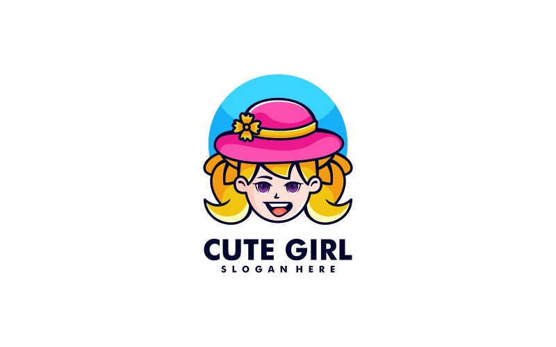 Cute Girl Mascot Cartoon Logo Logo Template