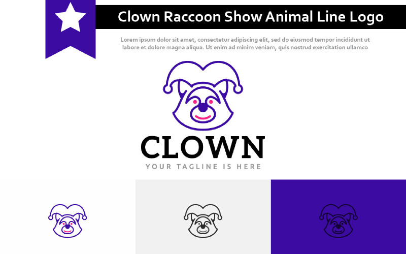 Fun Happy Clown Raccoon Show Animal Zoo Line Logo Logo Template