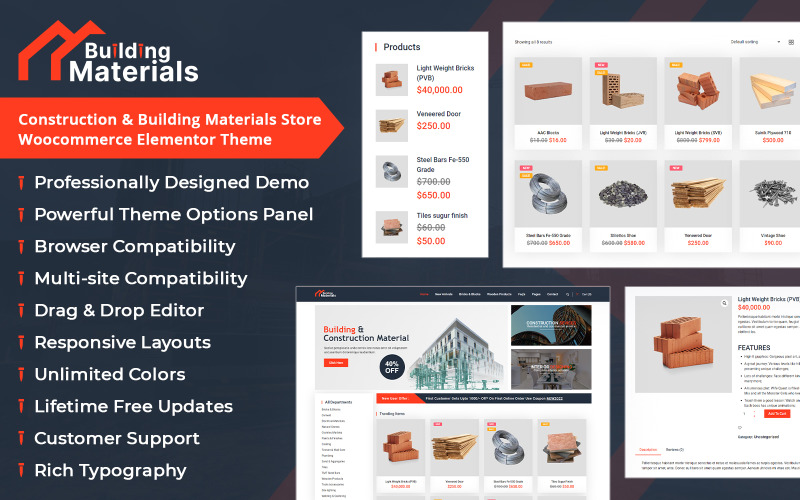 Construction & Building Materials Store Woocommerce Elementor Theme WooCommerce Theme