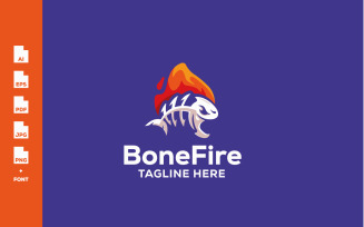 Creative Bone Fire Fish Logo Template
