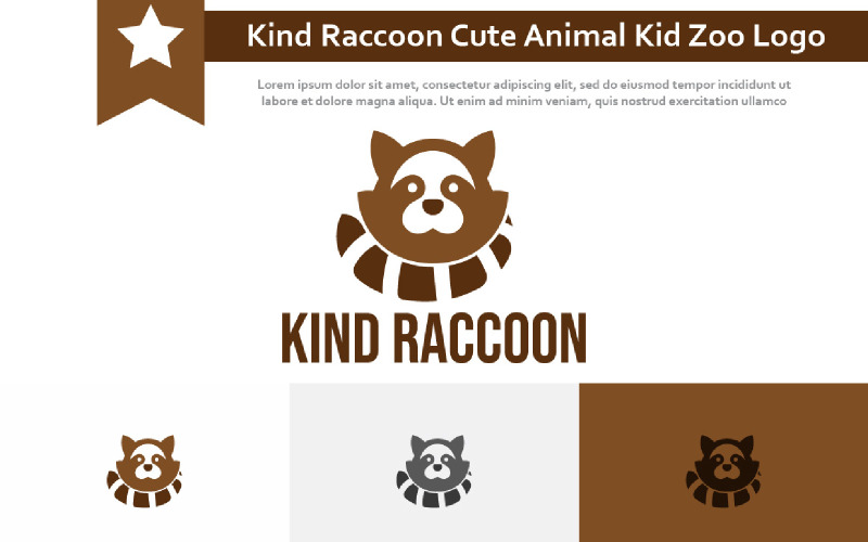 Kind Raccoon Cute Animal Kid Zoo Logo Logo Template