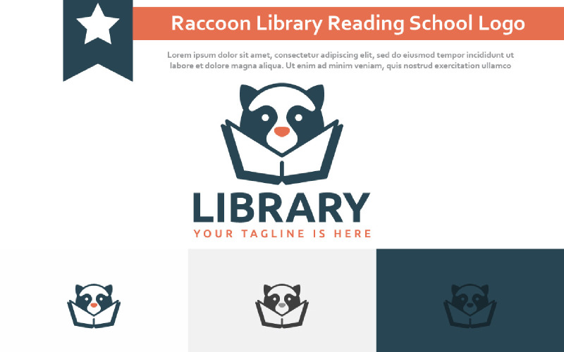 Raccoon Library Reading School Kid Children Animal Logo Logo Template