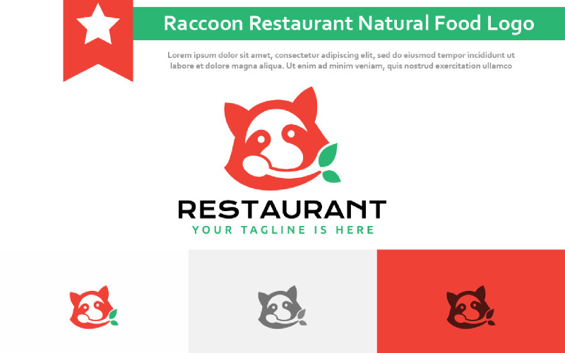 Raccoon Restaurant Natural Food Kid Meal Logo Logo Template
